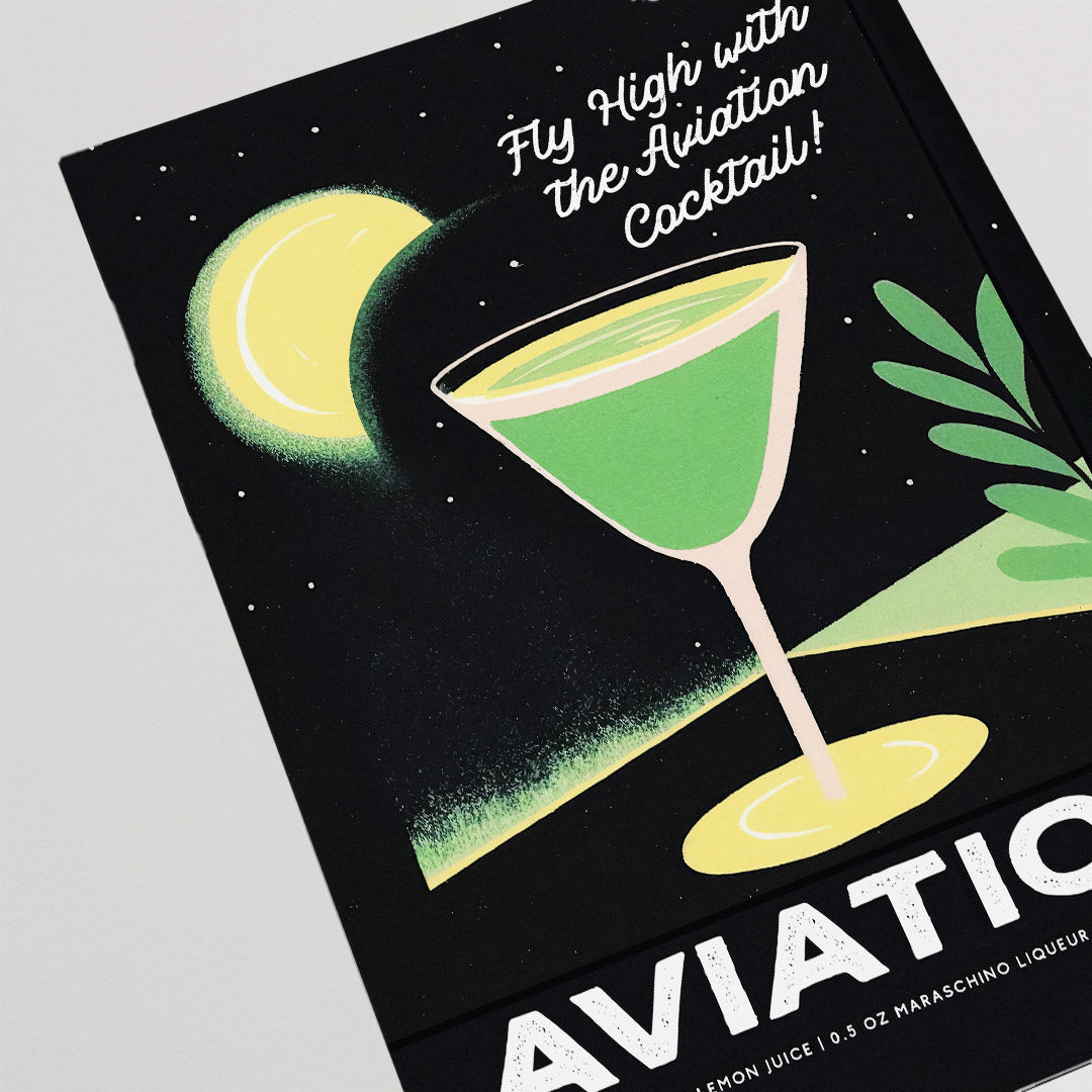 Aviation Cocktail Night Glass Black Print