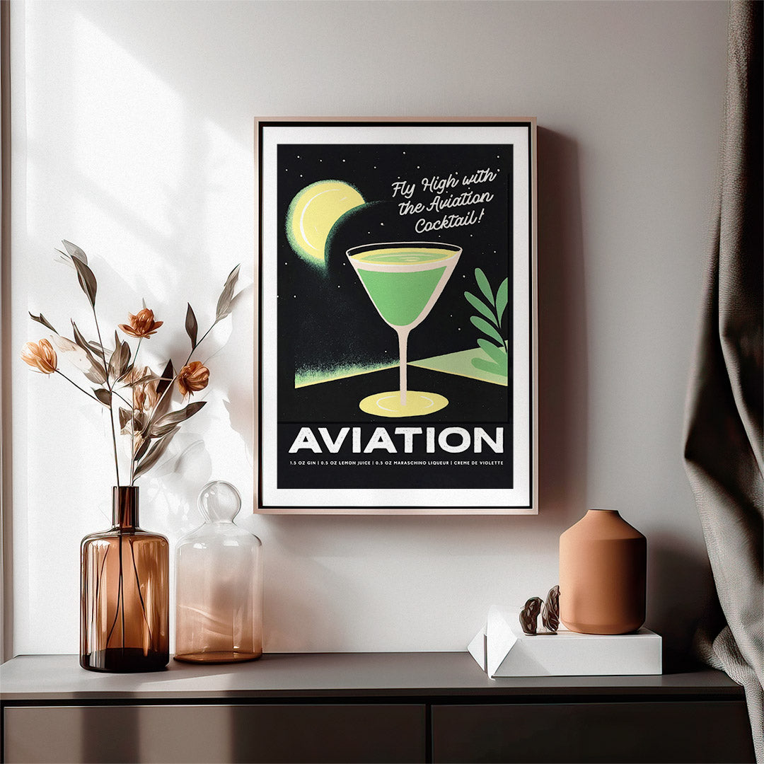 Aviation Cocktail Night Glass Black Print