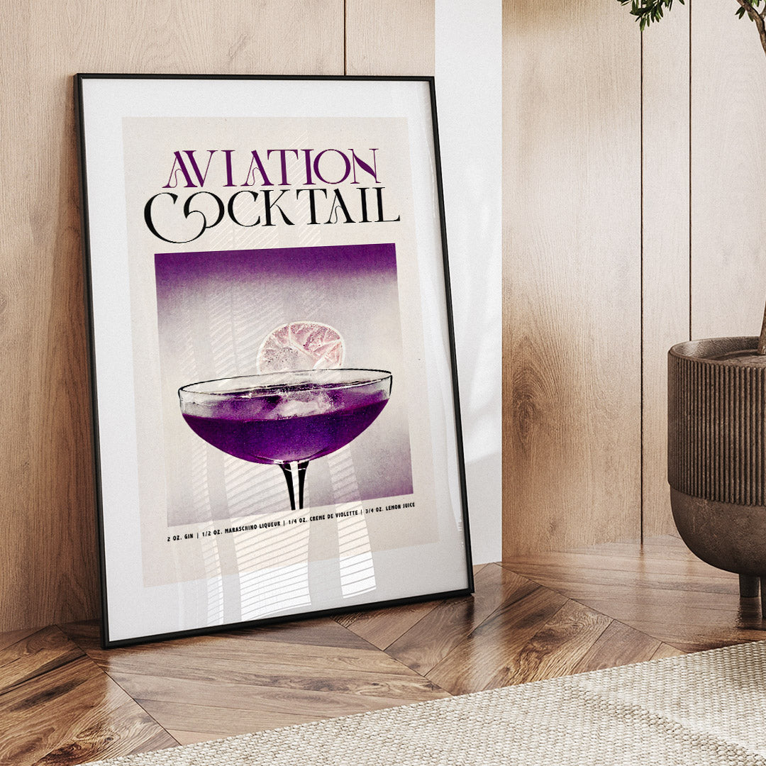 Aviation Cocktail Poster Violet Cheers to Retro Elegance