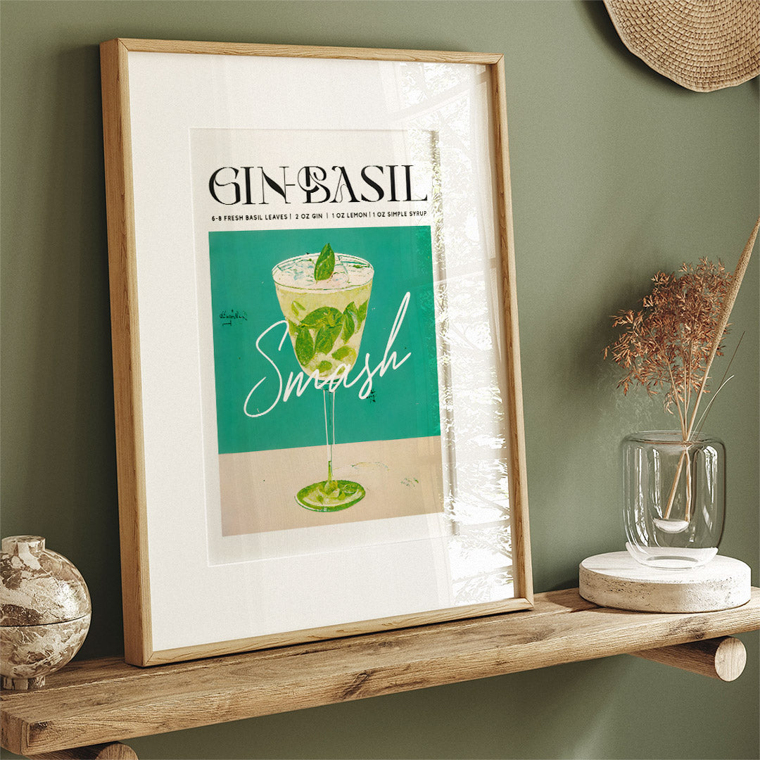 Basil Gin Cocktail Art Print Retro Sunny Euphoria