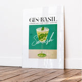 Basil Gin Cocktail Art Print Retro Sunny Euphoria