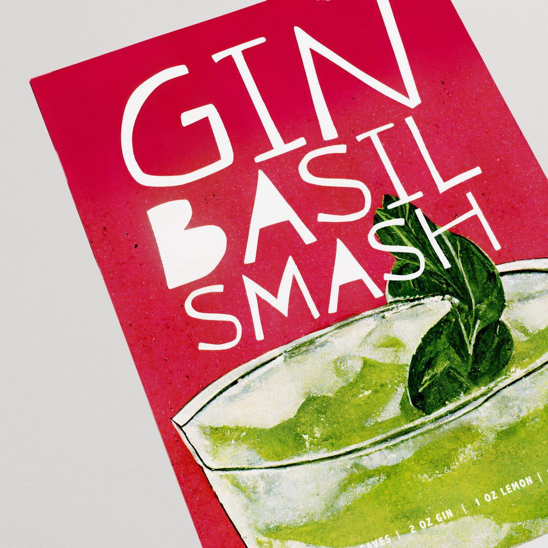 Basil Smash Poster Cocktail Elegance in Retro Style