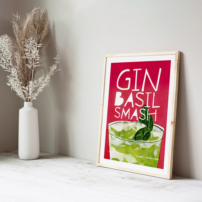 Basil Smash Poster Cocktail Elegance in Retro Style