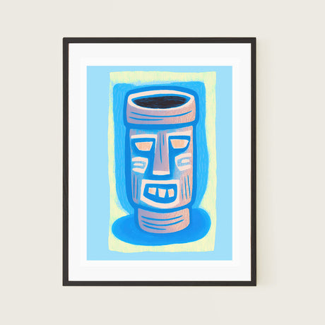 Blue Tiki Bar Mug Face Home Tiki Art Cocktail Abstract