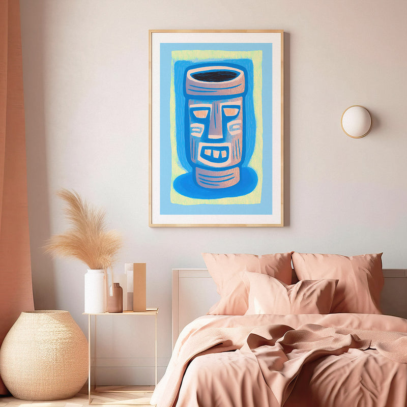 Blue Tiki Bar Mug Face Home Tiki Art Cocktail Abstract
