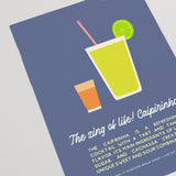 Caipirinha Cocktail The Zing of Life Retro Blue Poster