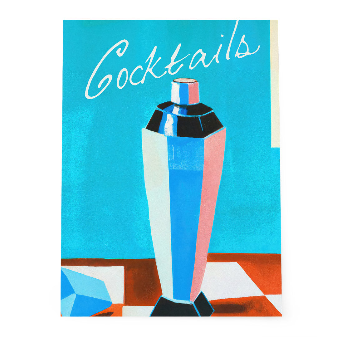 Cocktails Shaker Blue Home Bar Art Abstract Minimalist