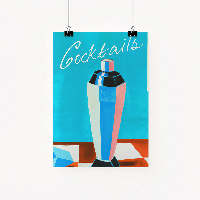 Cocktails Shaker Blue Home Bar Art Abstract Minimalist
