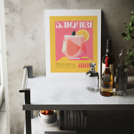 Daiquiri Cocktail 1898 Pink Yellow Print Art Recipe