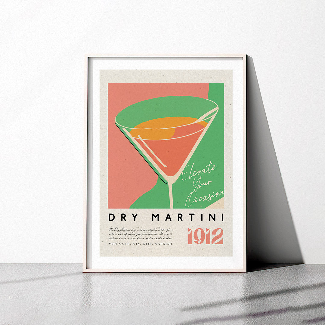 Dry Martini Classic Cocktail 1912 Green Red