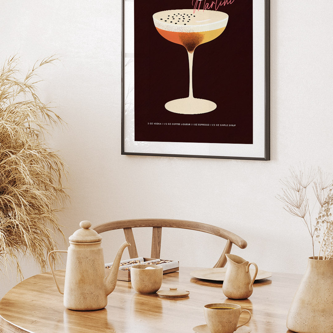 Espresso Martini Cocktail Art Retro Recipe Bar Art