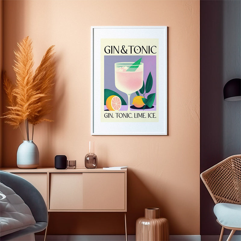 Gin Tonic Classic Cocktail Recipe Art Purple Room