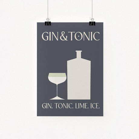 Gin Tonic Cocktail Classic Recipe Art Minimalist Grey Room