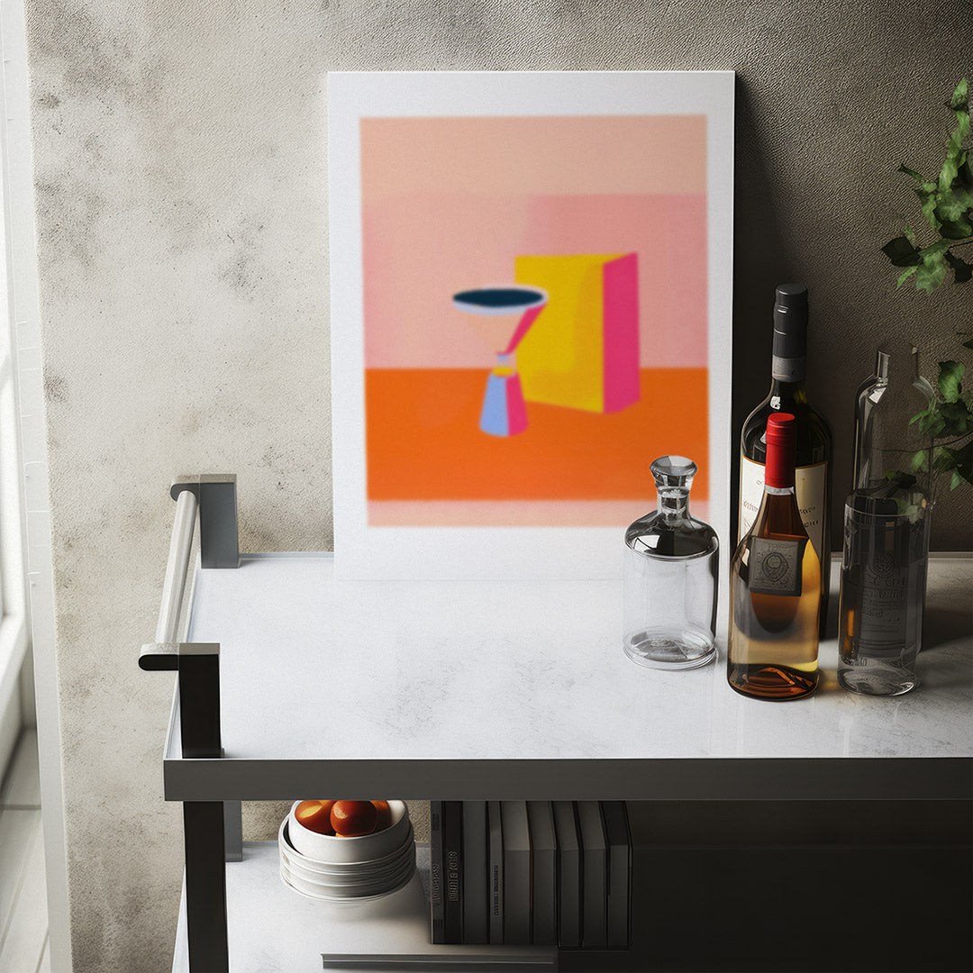 Home Bar Art Cocktail Jigger Modern Abstract Painting Pink Yellow