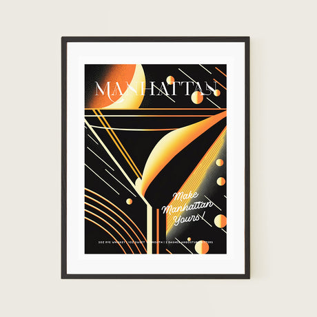Manhattan Cocktail Art Black Print Elegant Recipe