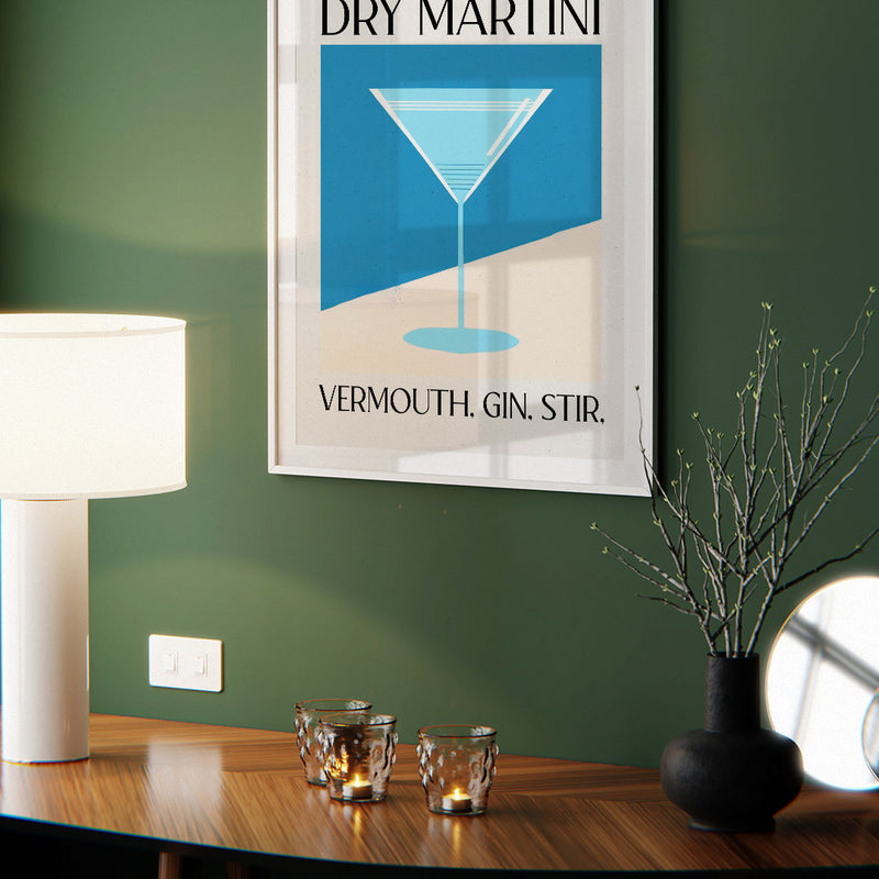 Martini Cocktail Blue Minimalist Abstract Recipe Art