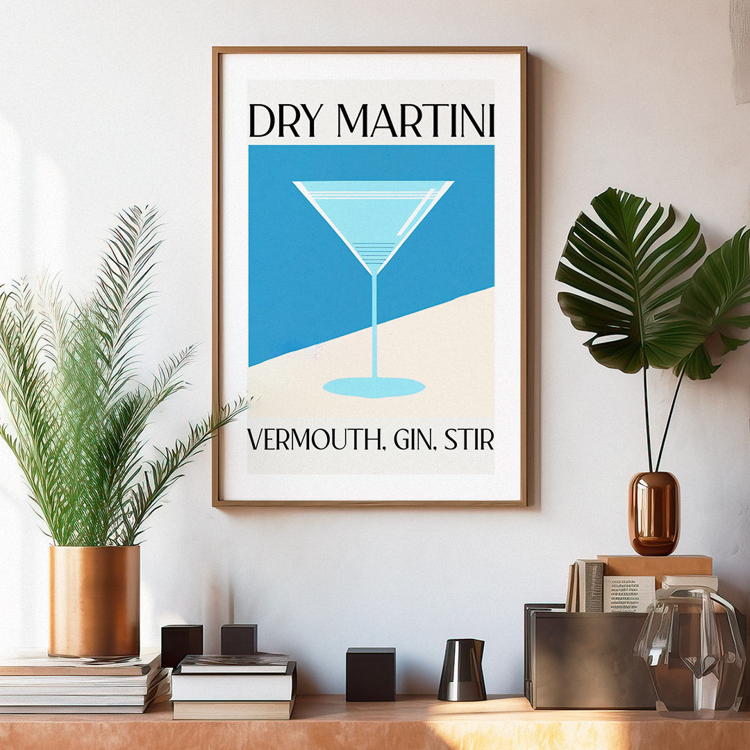 Martini Cocktail Blue Minimalist Abstract Recipe Art