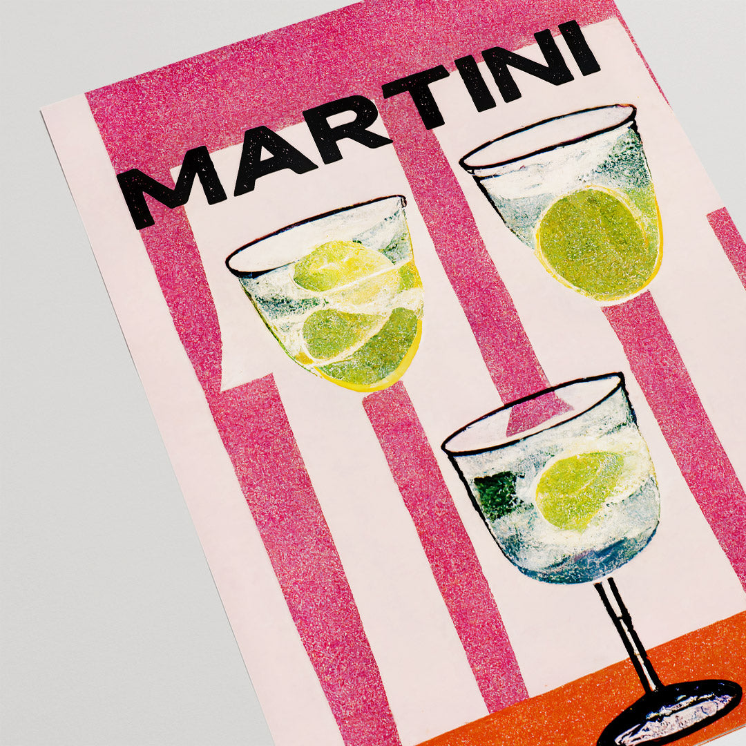Martini Cocktail Poster Sunlit Pink Stripes