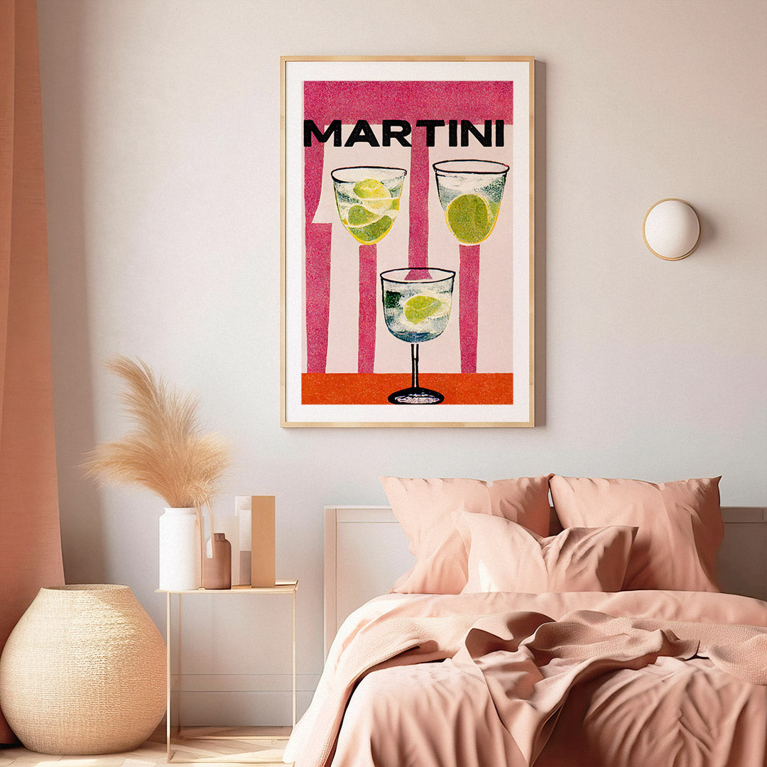 Martini Cocktail Poster Sunlit Pink Stripes