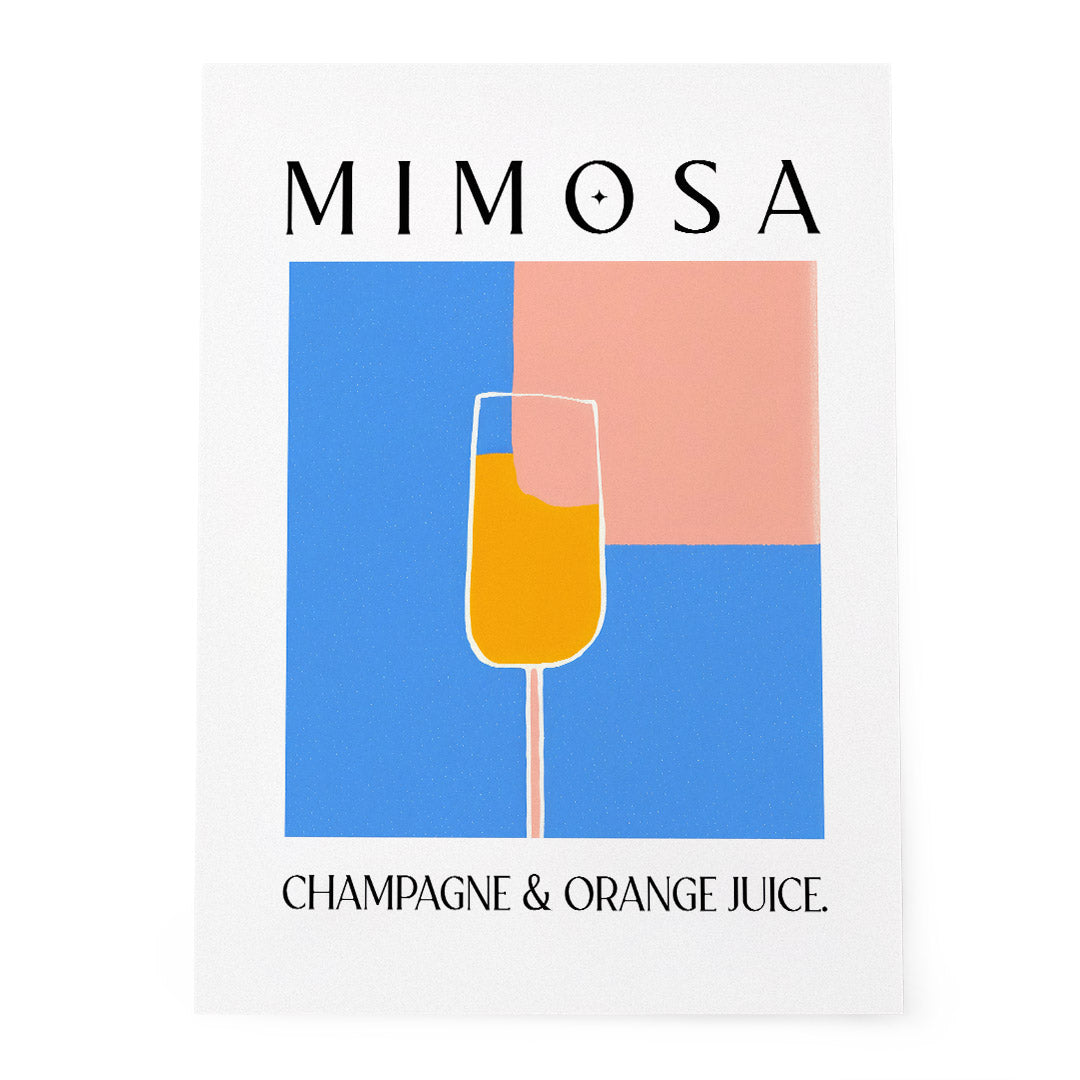 Mimosa Cocktail Abstract Blue Modern Recipe Art
