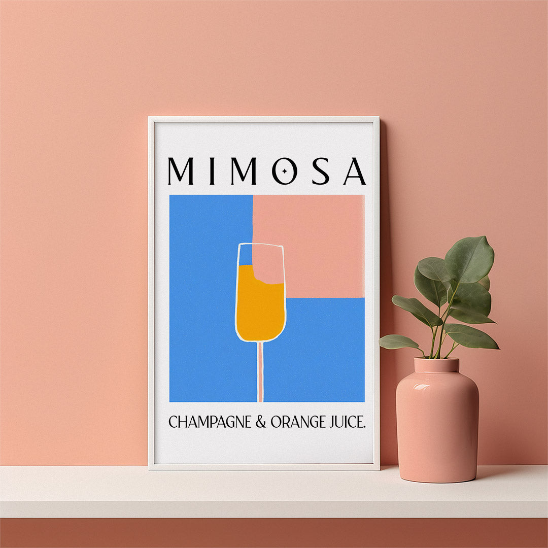 Mimosa Cocktail Abstract Blue Modern Recipe Art