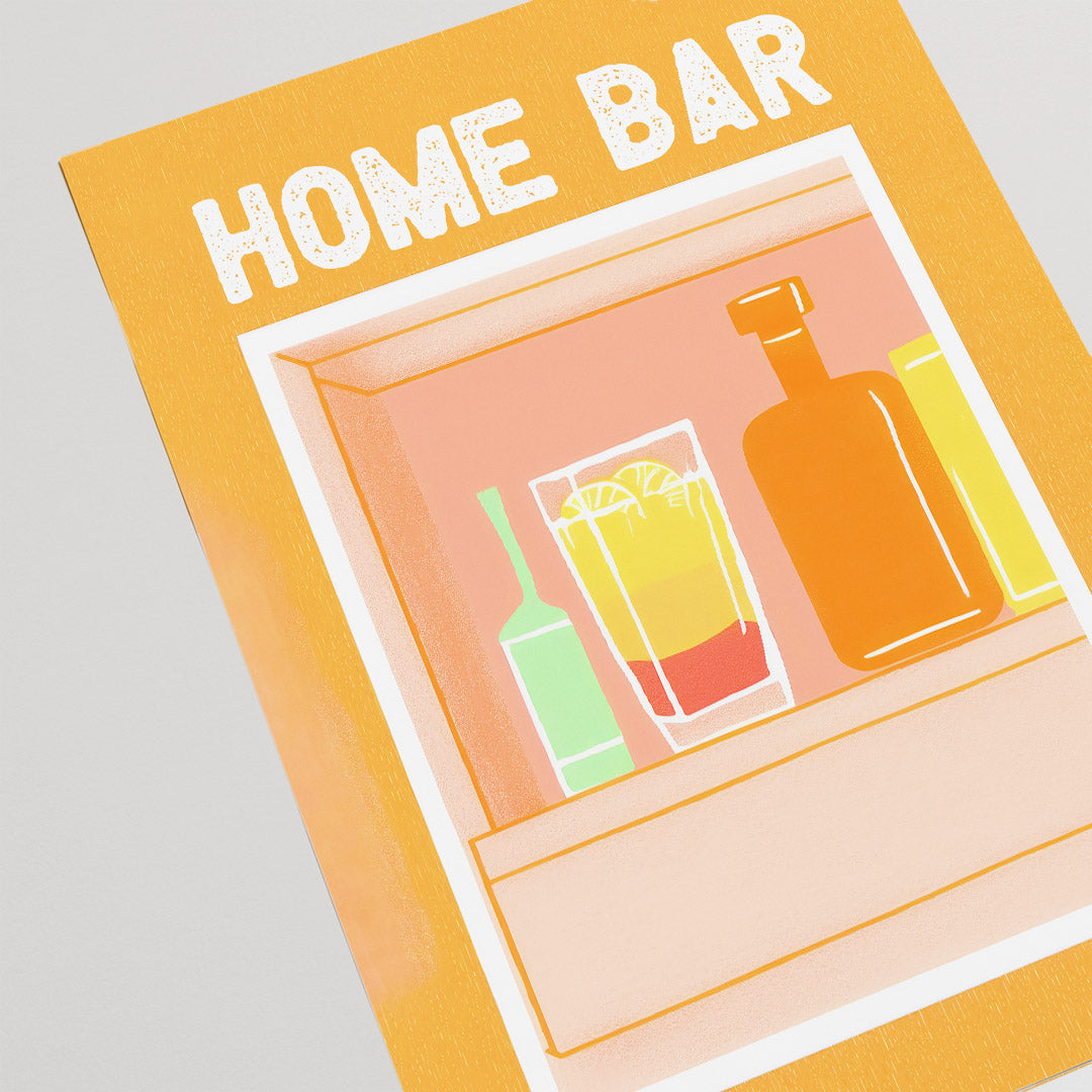 Minimalist Modern Home Bar Bourbon Tequila Sunrise Orange Cocktail Art