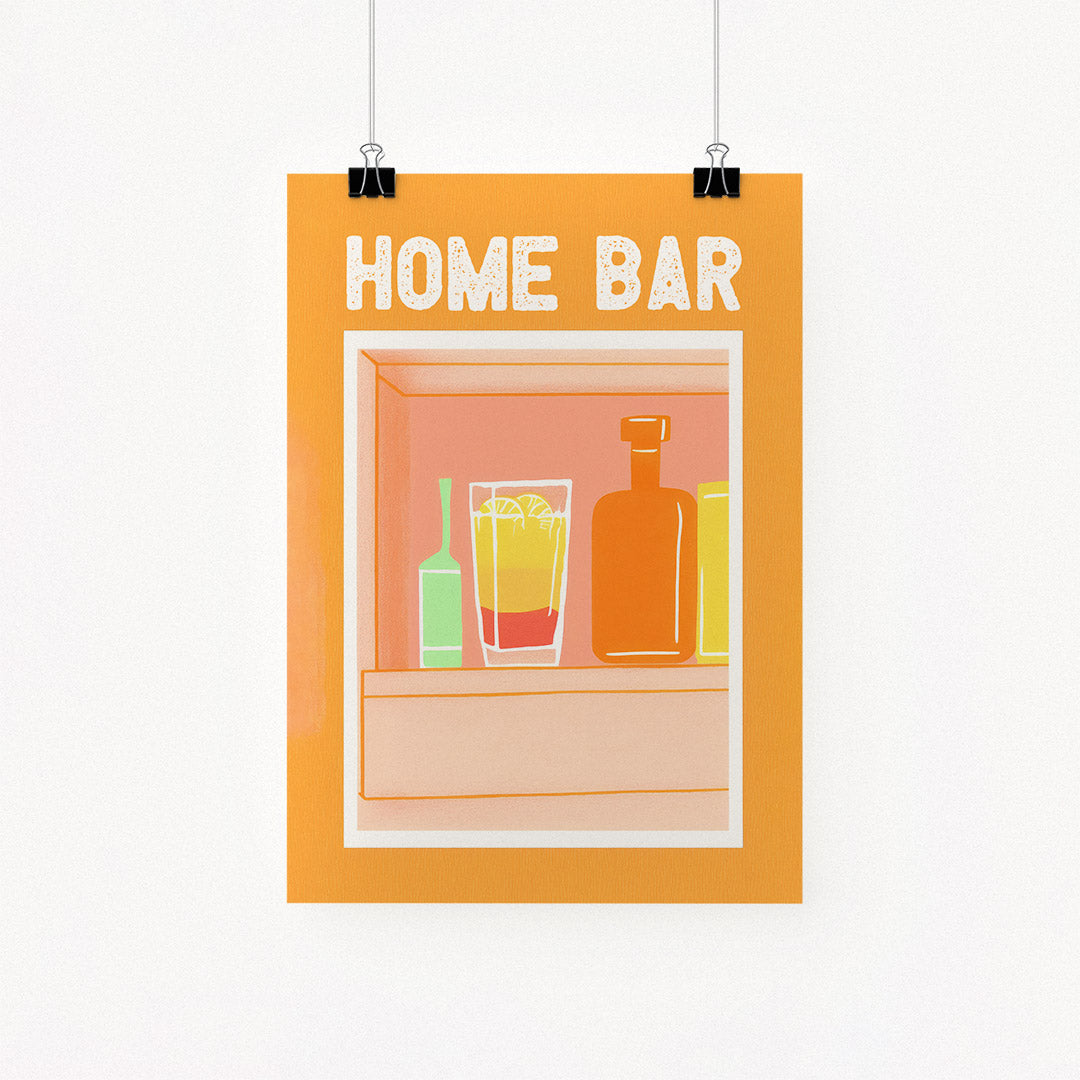 Minimalist Modern Home Bar Bourbon Tequila Sunrise Orange Cocktail Art
