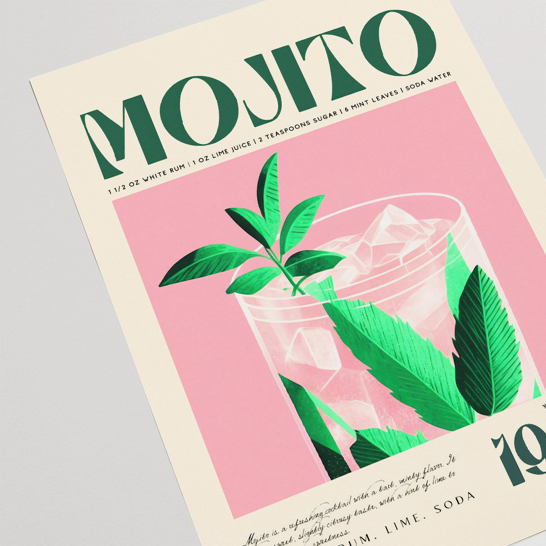 Mojito Cocktail Art 1922 Pink Vintage Room Recipe