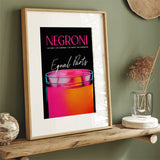Negroni Cocktail Equal Parts Black Art Print Night Pink