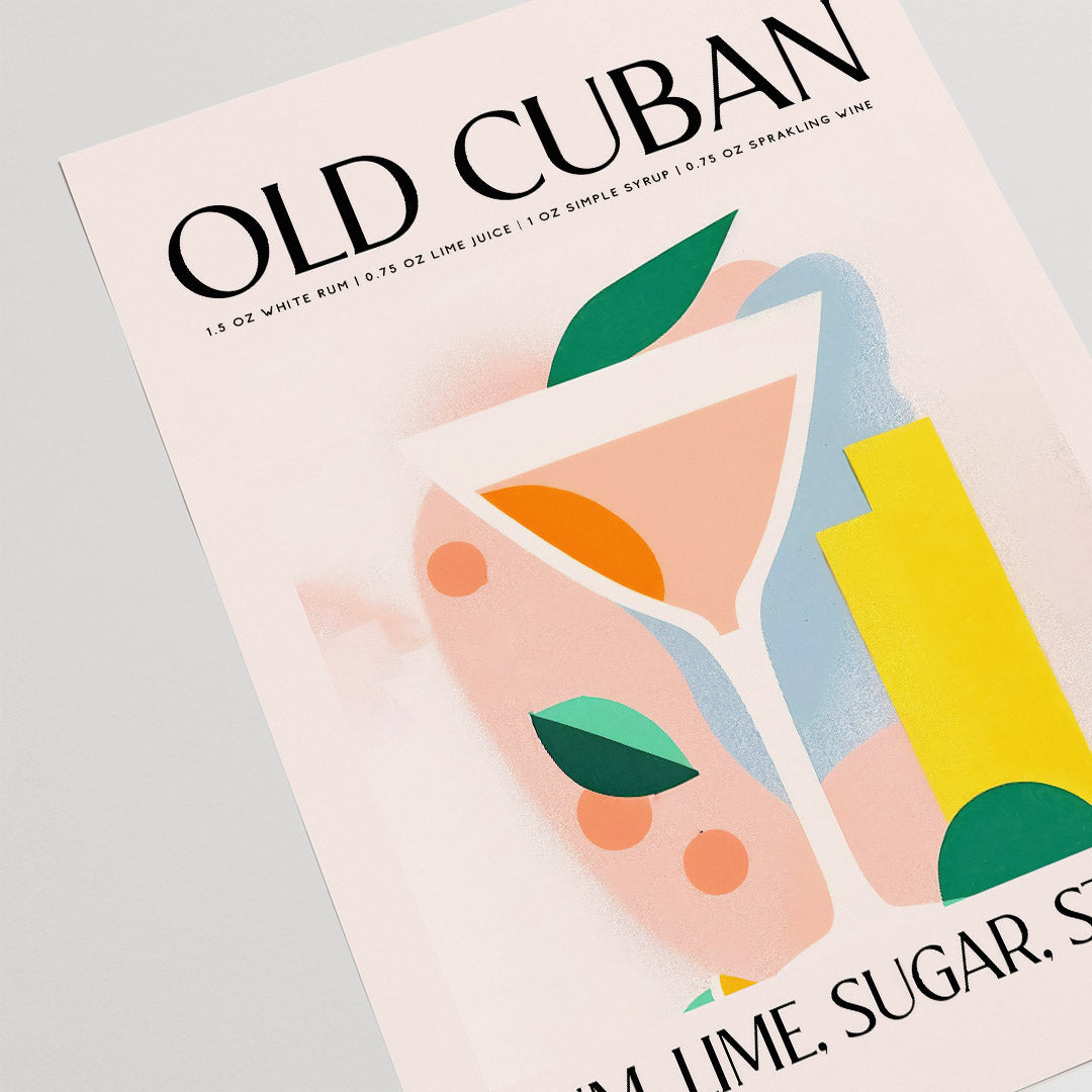 Old Cuban Cocktail Pink Exotic Room Art Recipe