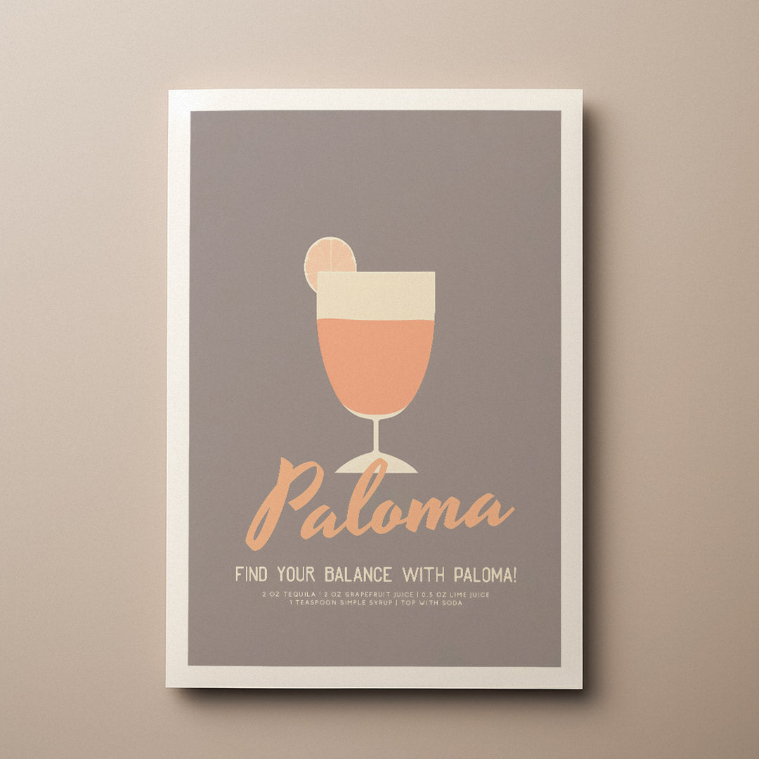 Paloma Cocktail Grey Vintage Poster Pastel Art Kitchen