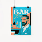 Pink Blue Home Bar Art Barman Portrait Vintage Cocktail