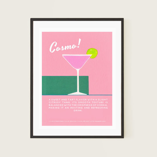 Pink Cosmo Cocktail Taste Recipe Retro Print