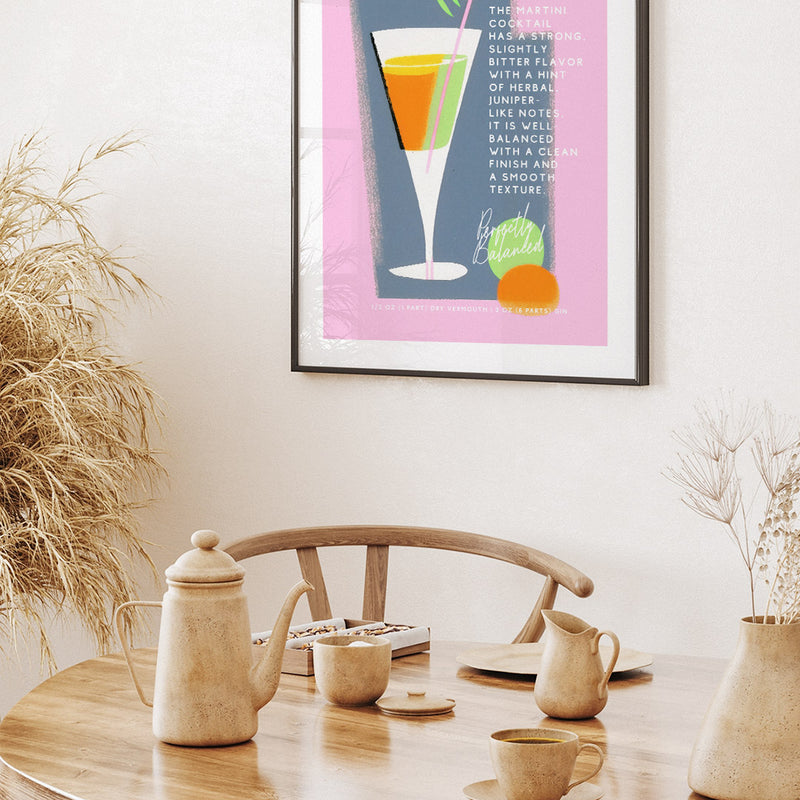 Pink Grey Martini Cocktail Recipe Kitchen Bar Art