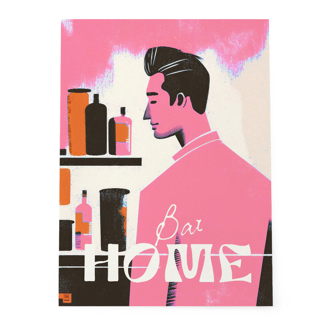 Pink Home Bar Sign Barman Modern Abstract Cocktails Alcohol Art