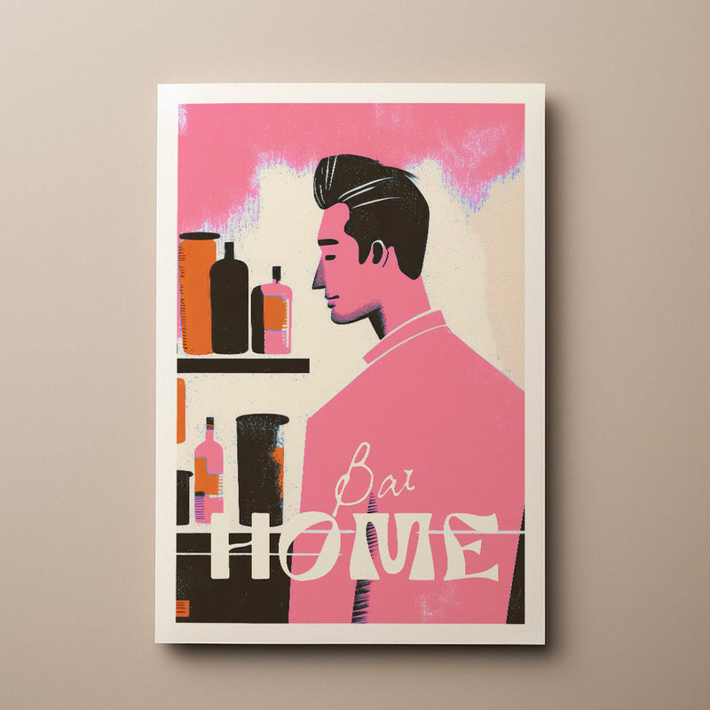 Pink Home Bar Sign Barman Modern Abstract Cocktails Alcohol Art