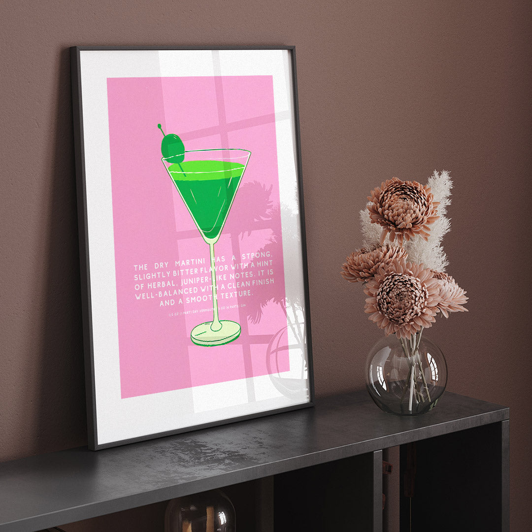 Pink Retro Dry Martini Cocktail Poster