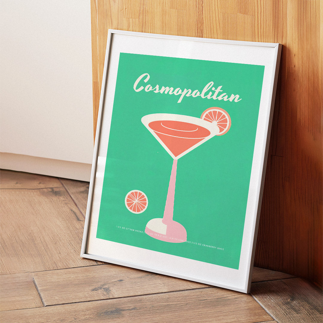 Retro Cosmopolitan Cocktail Art Turquoise Tower Print Recipe
