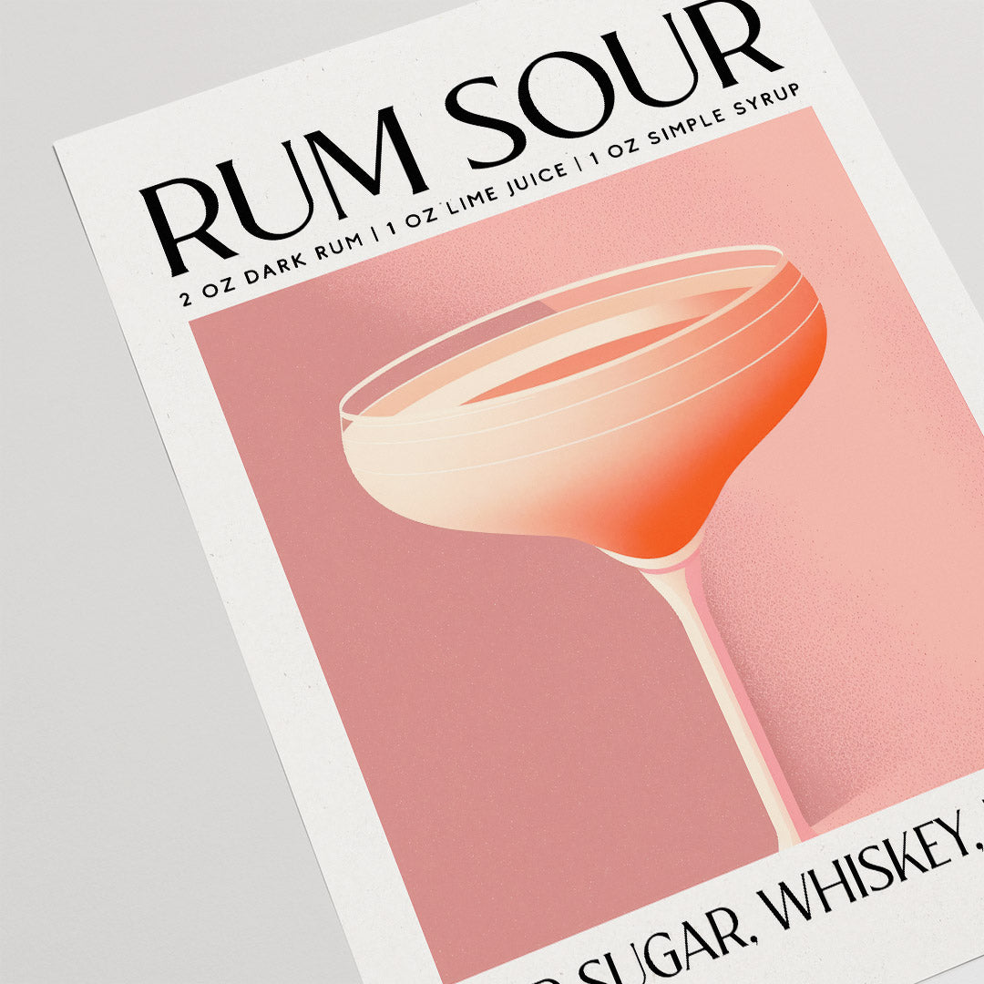 Rum Sour Cocktail Classic Recipe Red Glass Print