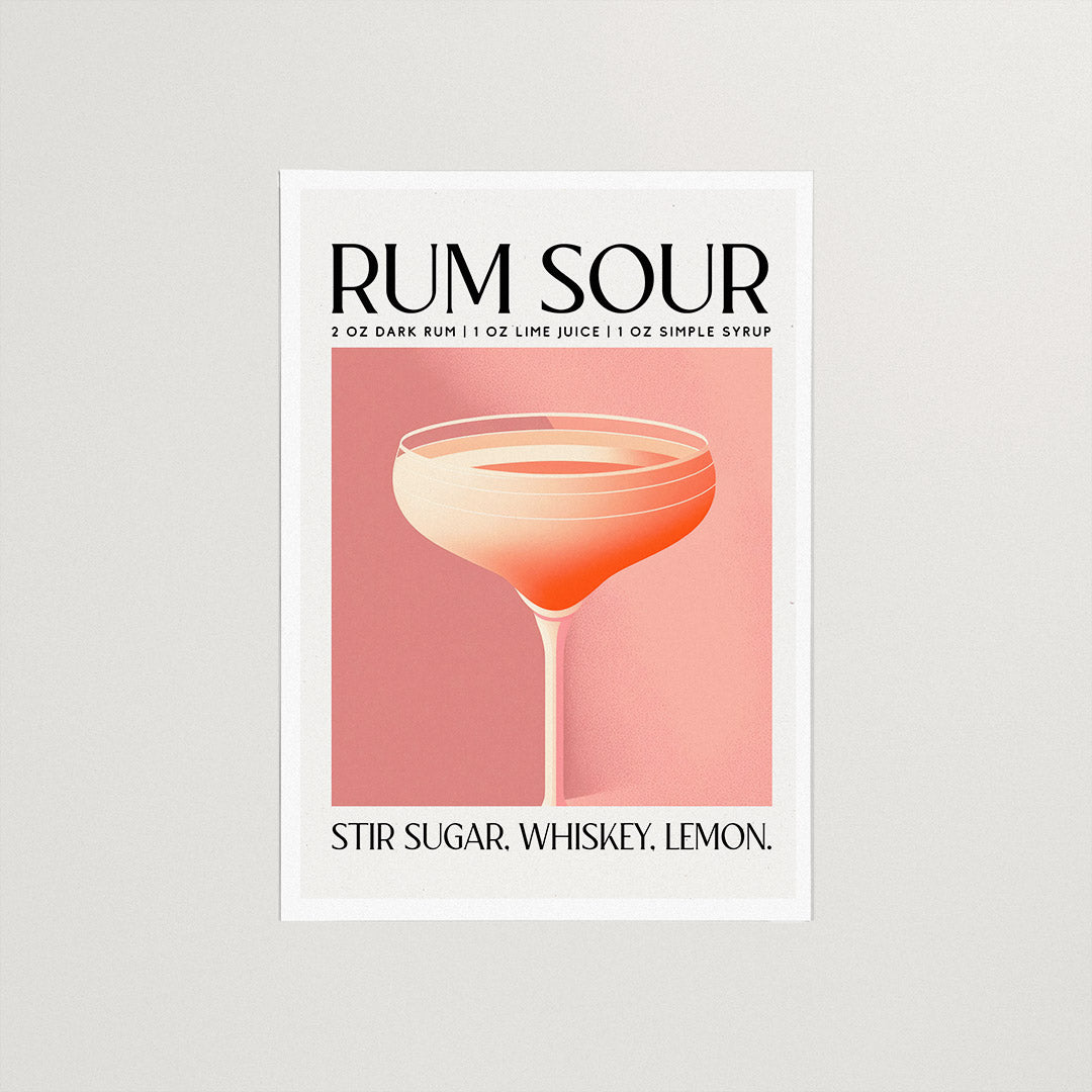 Rum Sour Cocktail Classic Recipe Red Glass Print