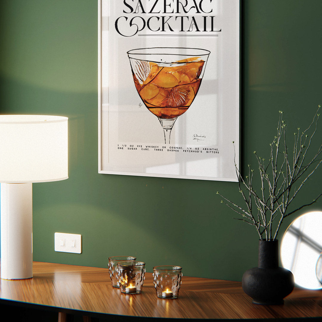 Sazerac Cocktail Poster Crisp Minimalist Elegance