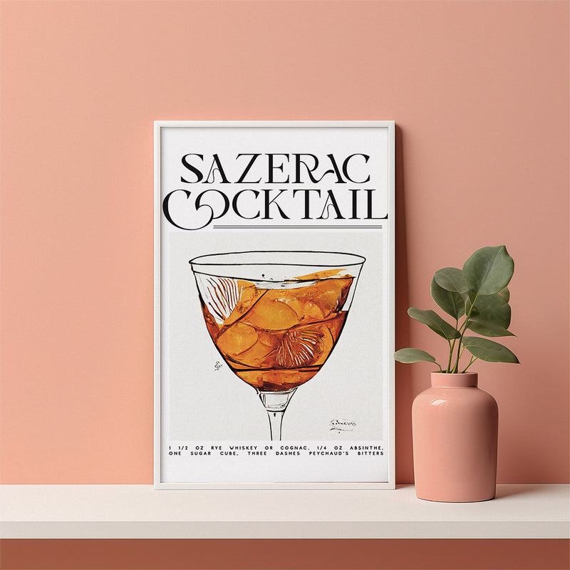 Sazerac Cocktail Poster Crisp Minimalist Elegance