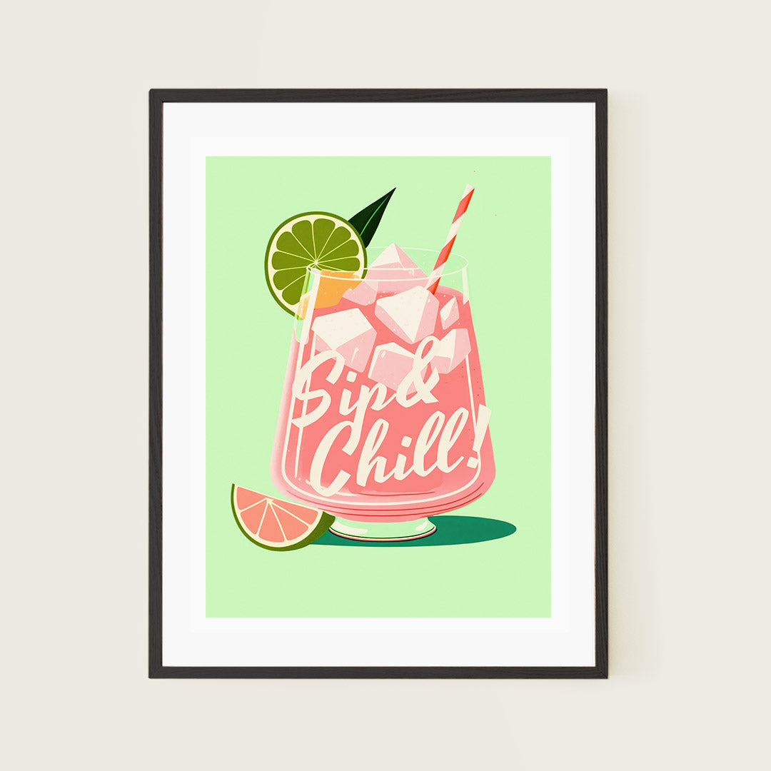 Sip And Chill Cocktail Lime Glass Bar Art