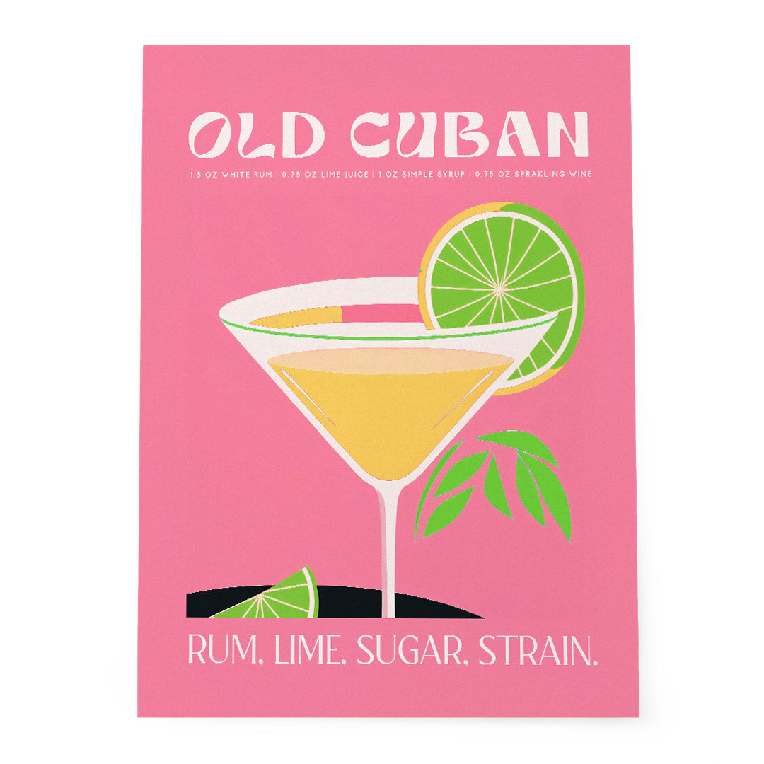Summer Old Cuban Pink Cocktail Wall Art Lime Recipe
