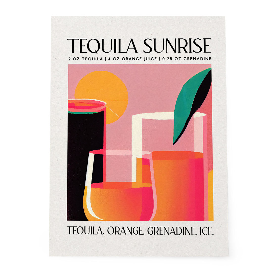 Tequila Sunrise Cocktail Art Abstract Pink Room