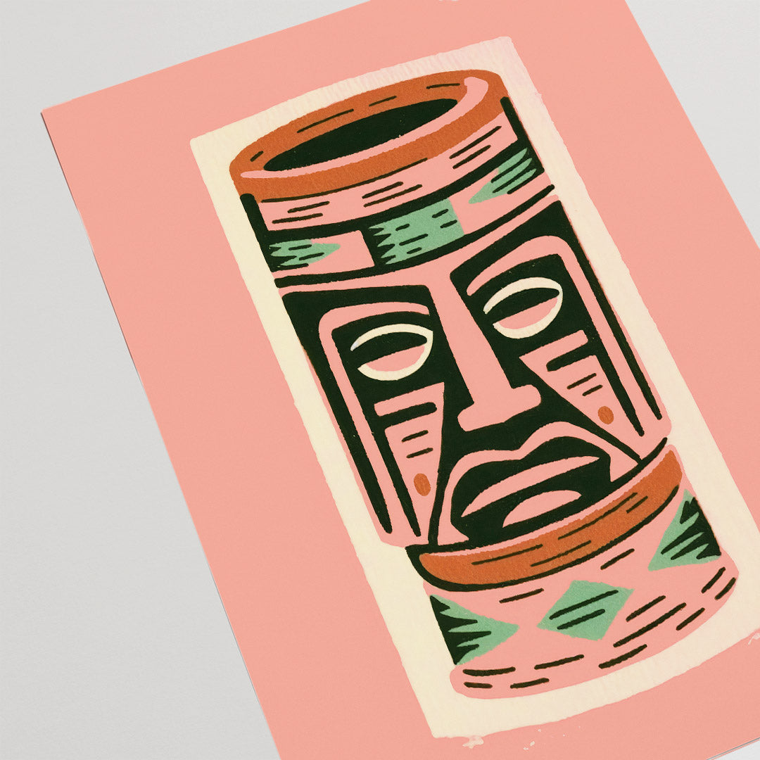 Tiki Bar Pink Mug Face Home Tiki Art Cocktail Abstract
