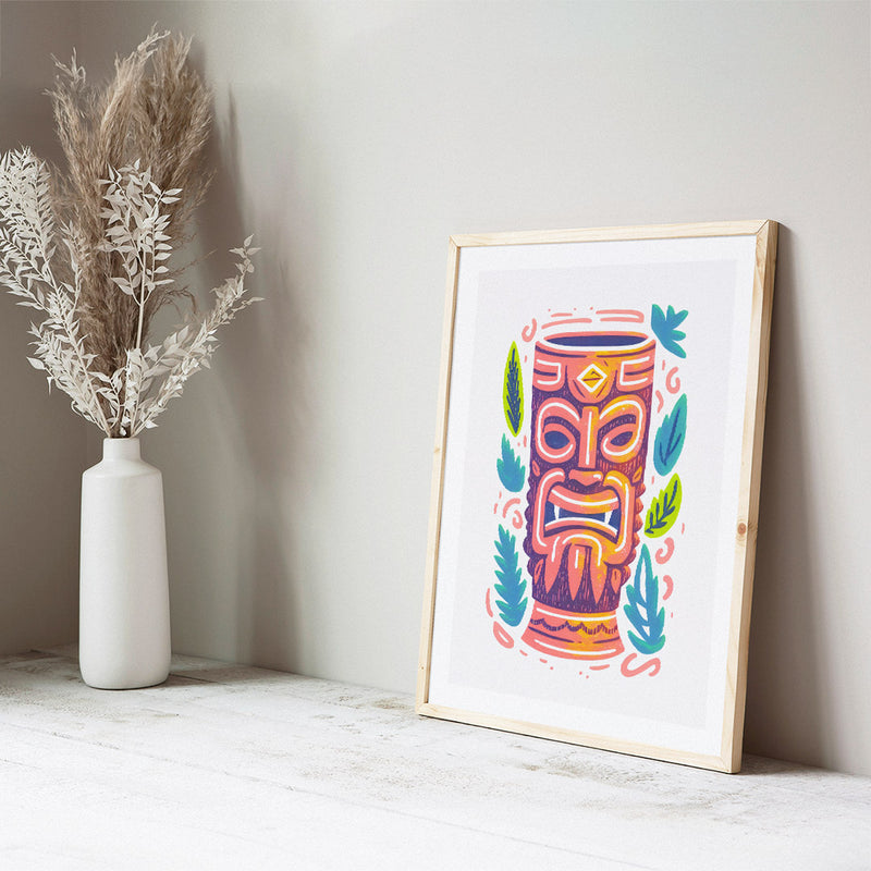 Tiki Bar Riso Print Mug Face Home Tiki Art Cocktail Cup Abstract