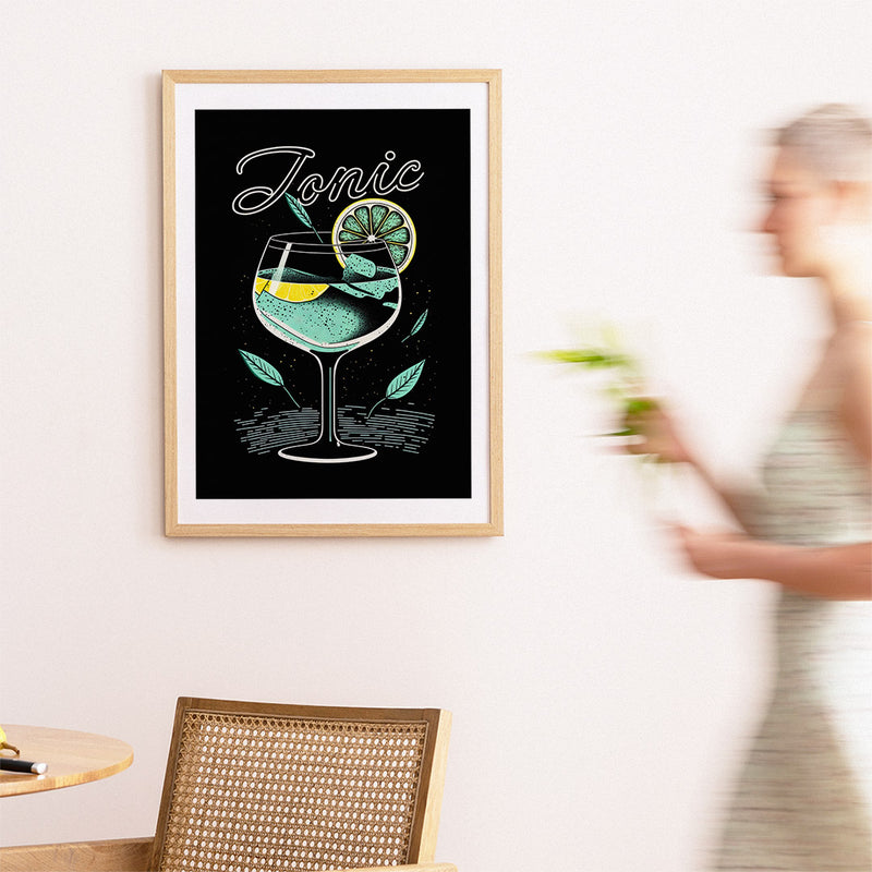 Tonic Cocktail Summer Time Black Board Print Lemon