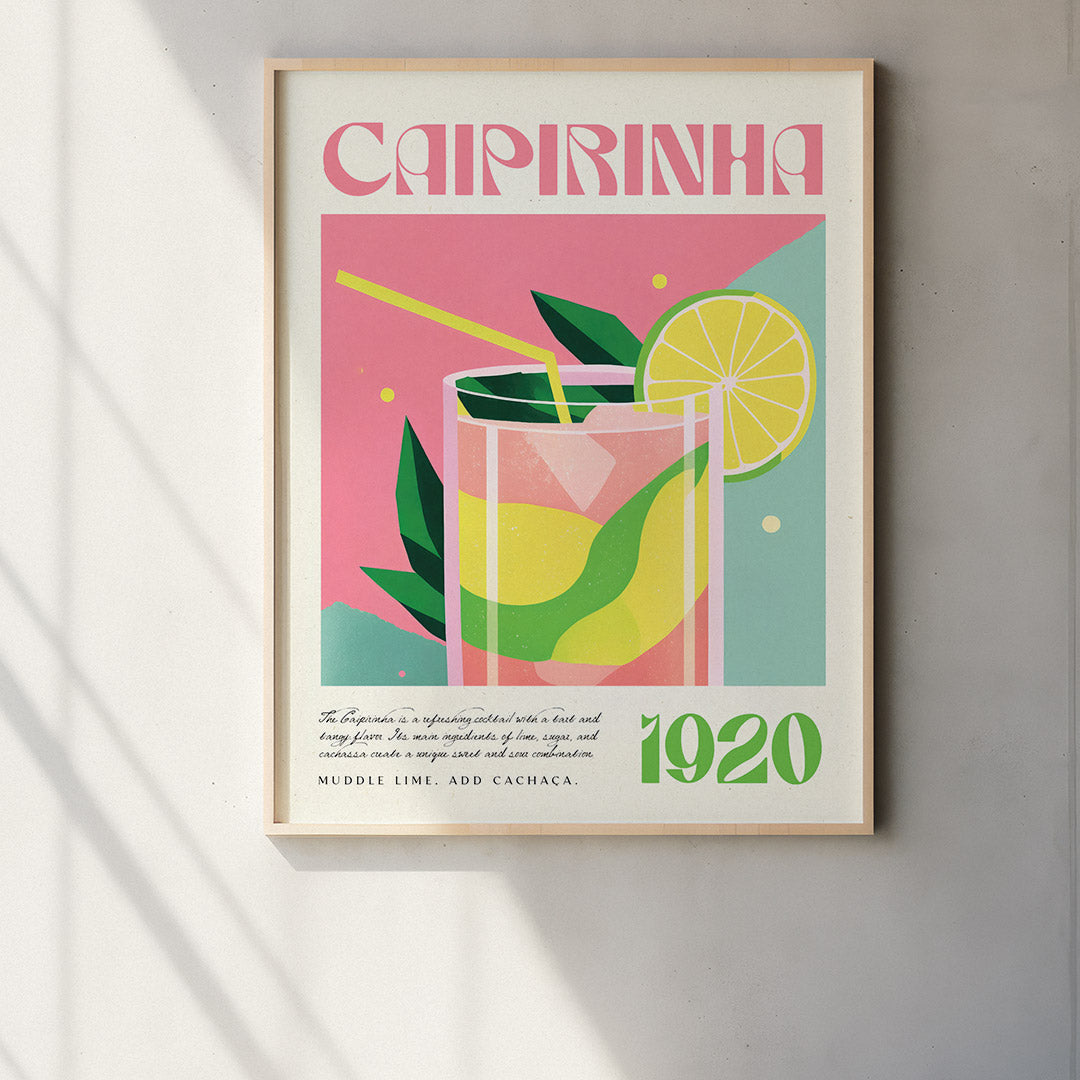 Tropical Caipirinha Cocktail 1920 Modern Pink Turquoise