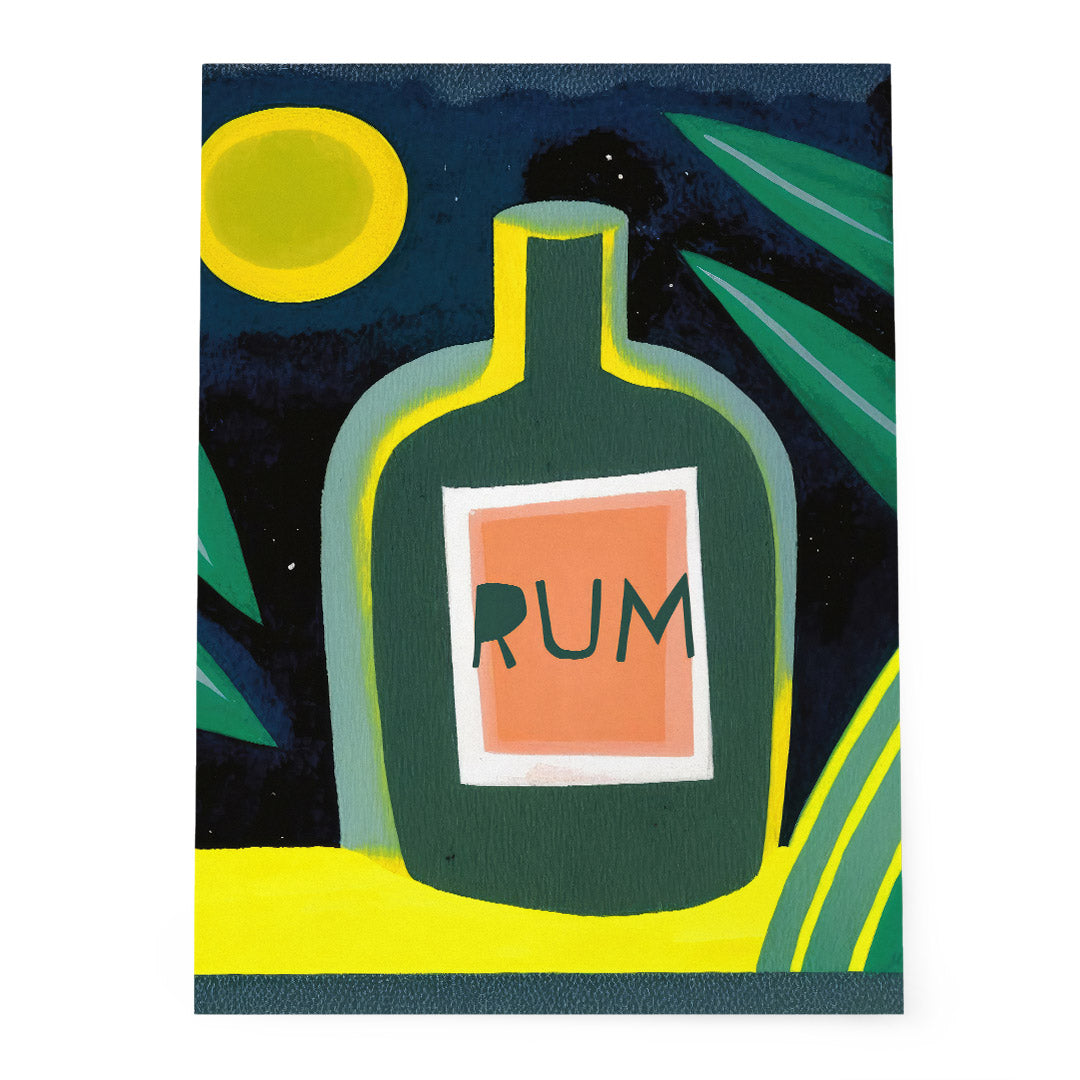 Tropical Night Rum Bottle Abstract Minimalist Home Bar Art